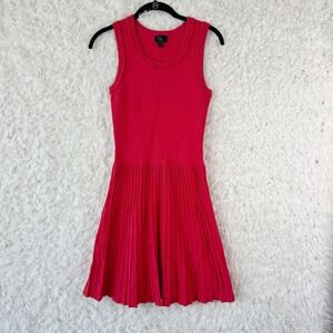 Banana Republic Womens XS Red Ribbed Knit Pleated Fit and Flare Dress Sleeveless